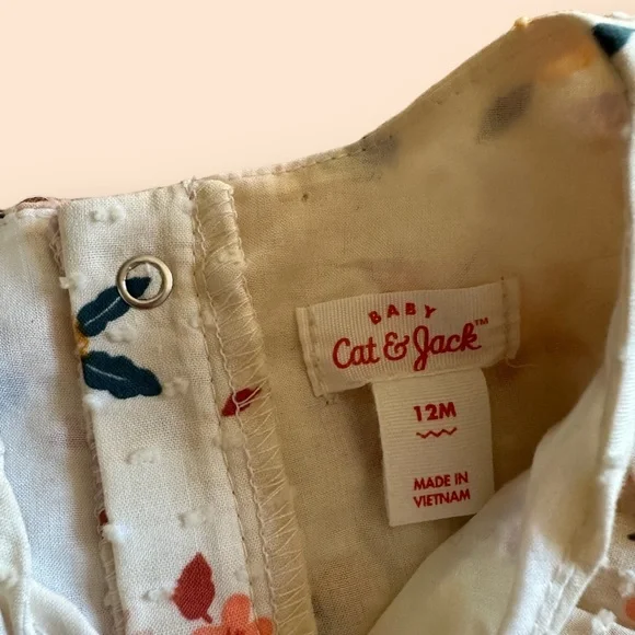 Baby Cat & Jack Cream All Over Floral Print One Piece Ruffle Detail Size 12 Mon - Picture 6 of 6